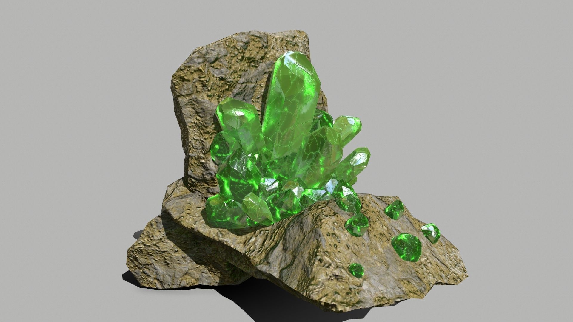 Crystal Set rock with crystals Low-poly 3D model_6