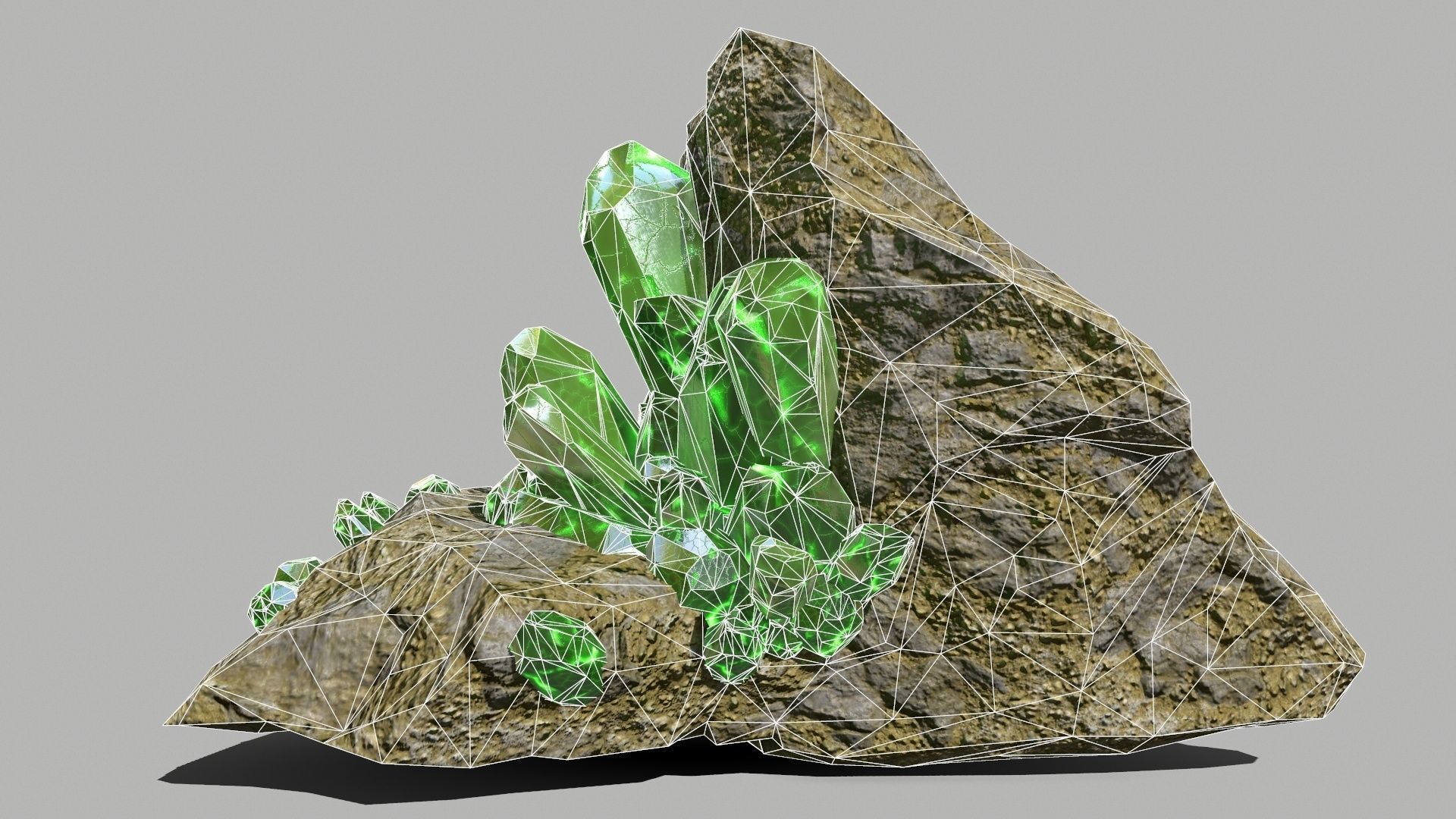Crystal Set rock with crystals Low-poly 3D model_1