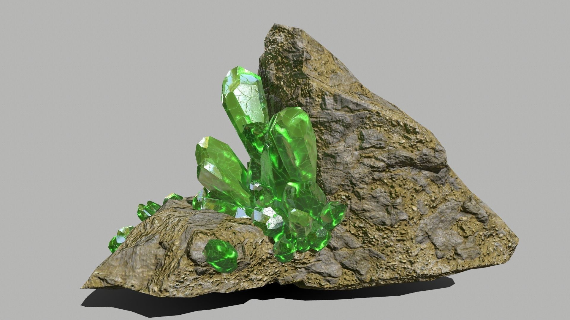 Crystal Set rock with crystals Low-poly 3D model_2