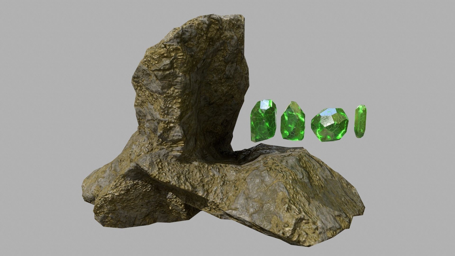 Crystal Set rock with crystals Low-poly 3D model_10