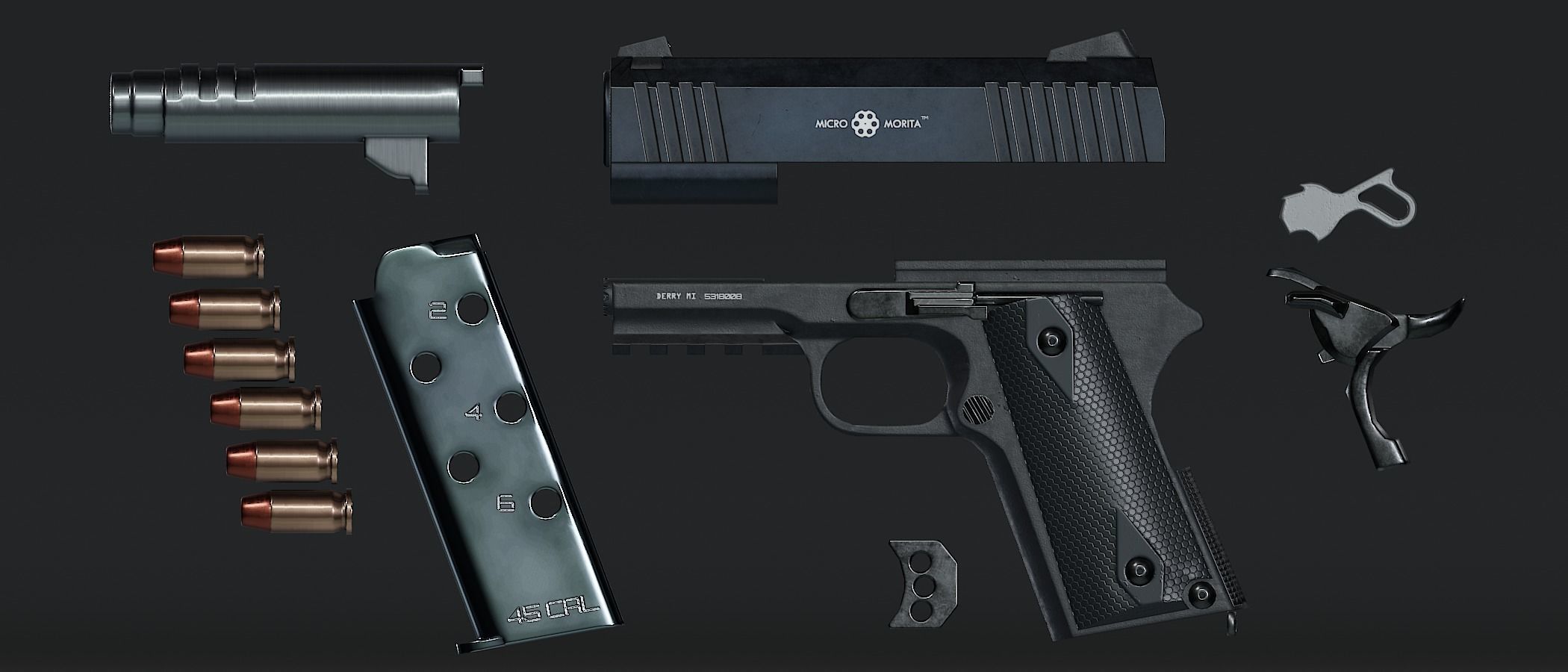 Compact Pistol Low-poly 3D model_7