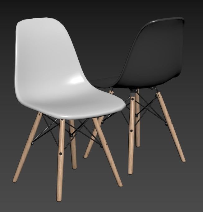 Eames style DSW white chair 3D model_2