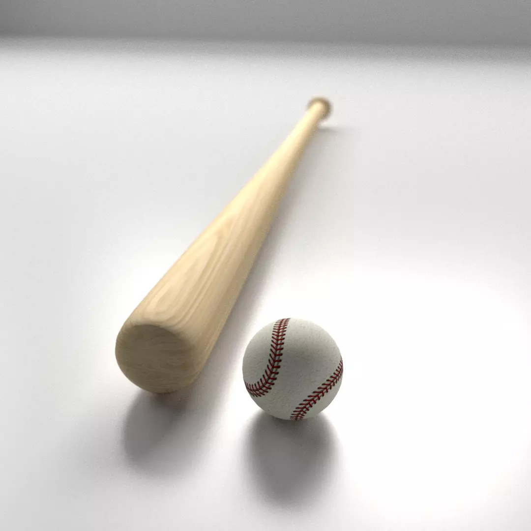Baseball Bat and Ball 3D model_0