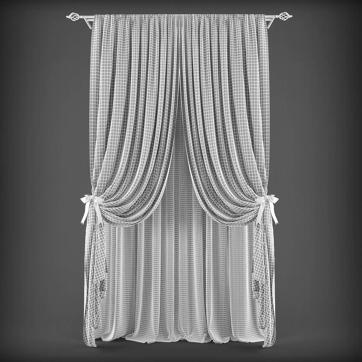 Curtain with bow Low-poly 3D model_1