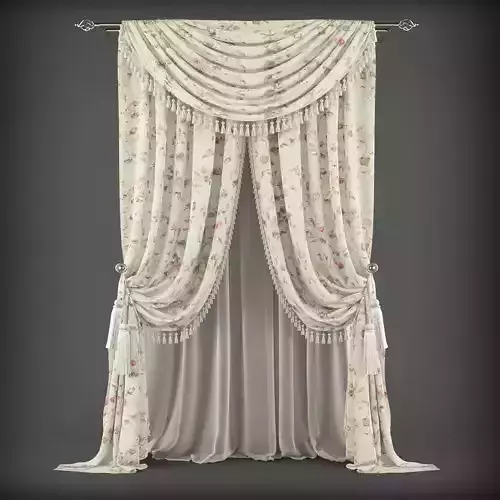 Curtain with flowers Low-poly 3D model