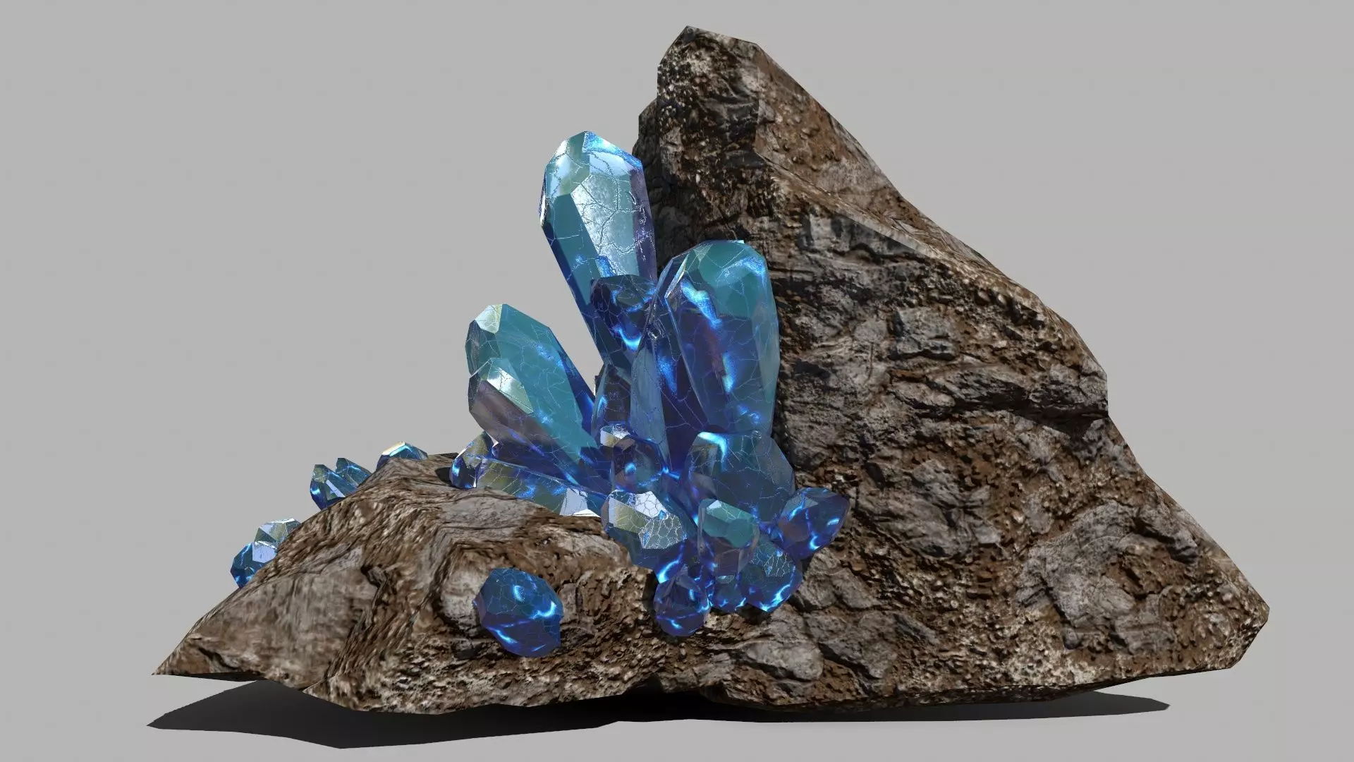 Crystal Set rock with crystals Low-poly 3D model