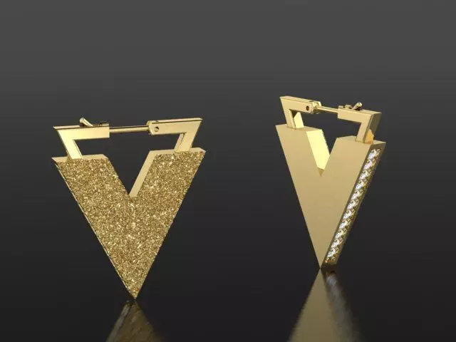 earrings two gold triangle with diamonds Free 3D model