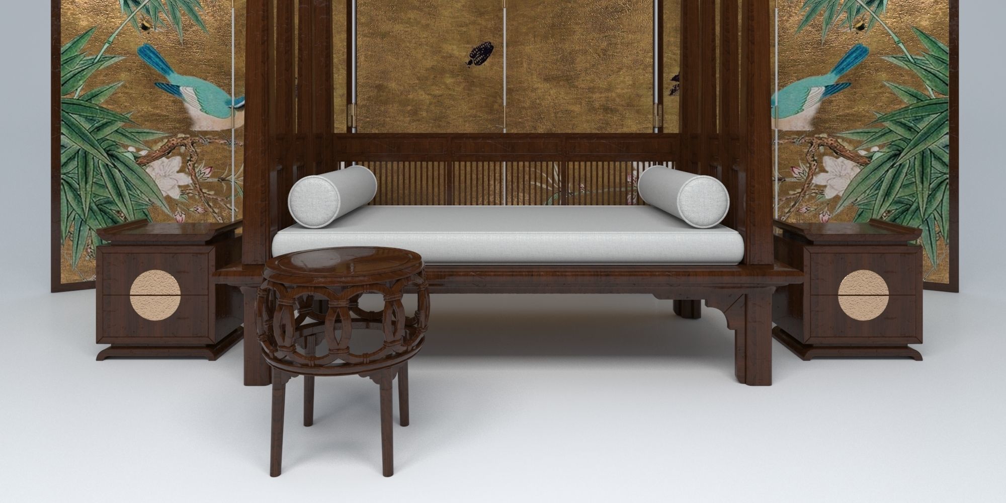 ZEN SET room divider with birds and flowers 3D model_3