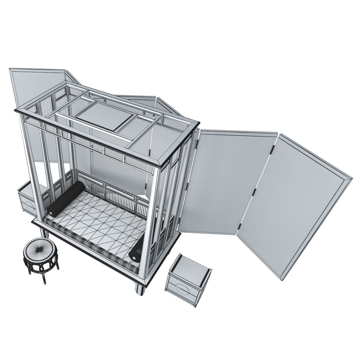 ZEN SET room divider with birds and flowers 3D model_6