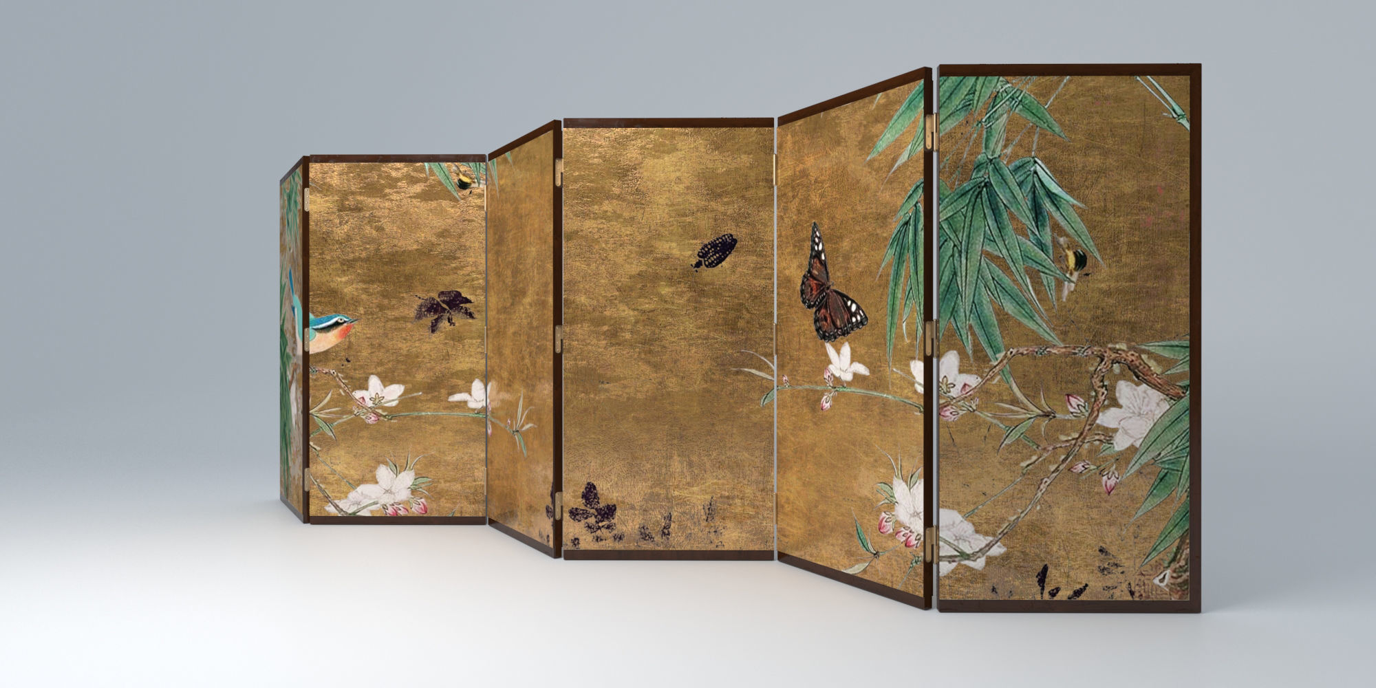ZEN SET room divider with birds and flowers 3D model_11