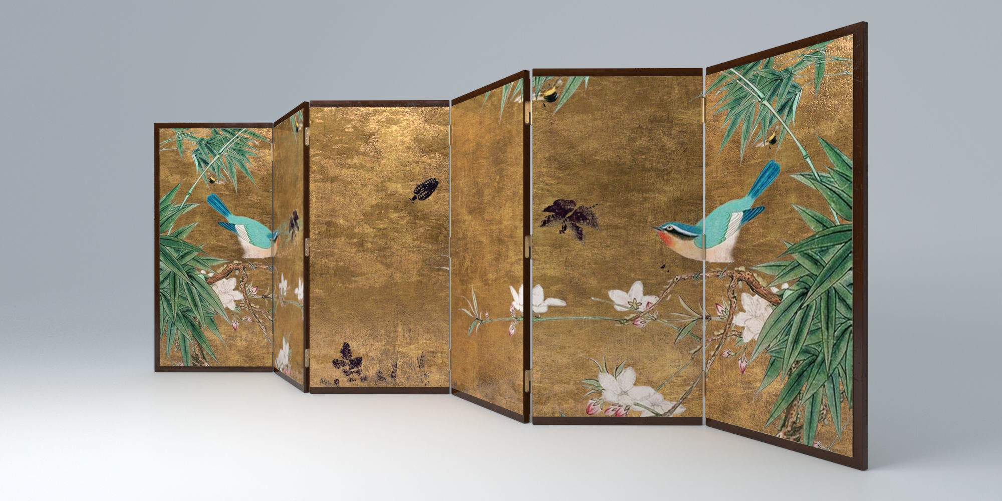 ZEN SET room divider with birds and flowers 3D model_12