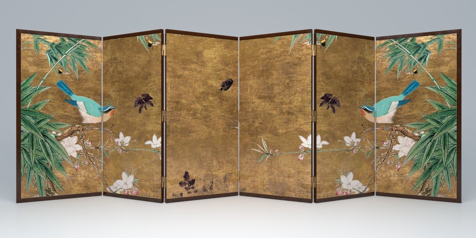 ZEN SET room divider with birds and flowers 3D model_14