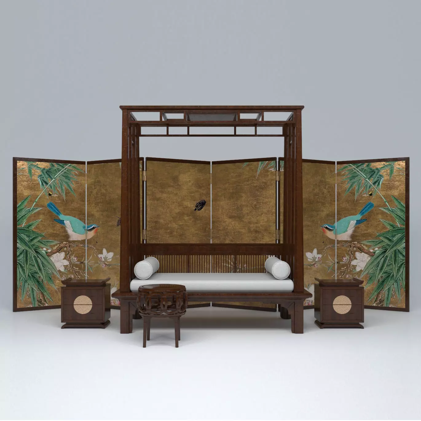 ZEN SET room divider with birds and flowers 3D model_0