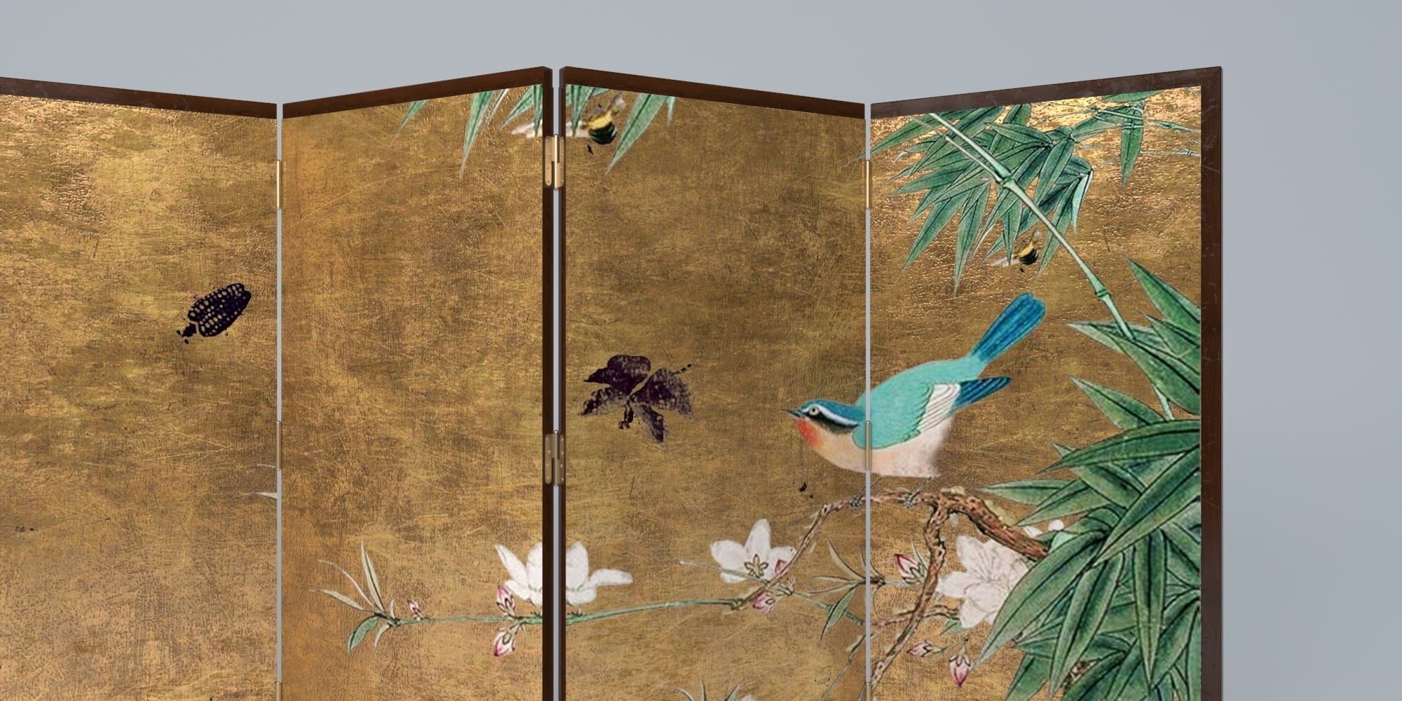 ZEN SET room divider with birds and flowers 3D model_15