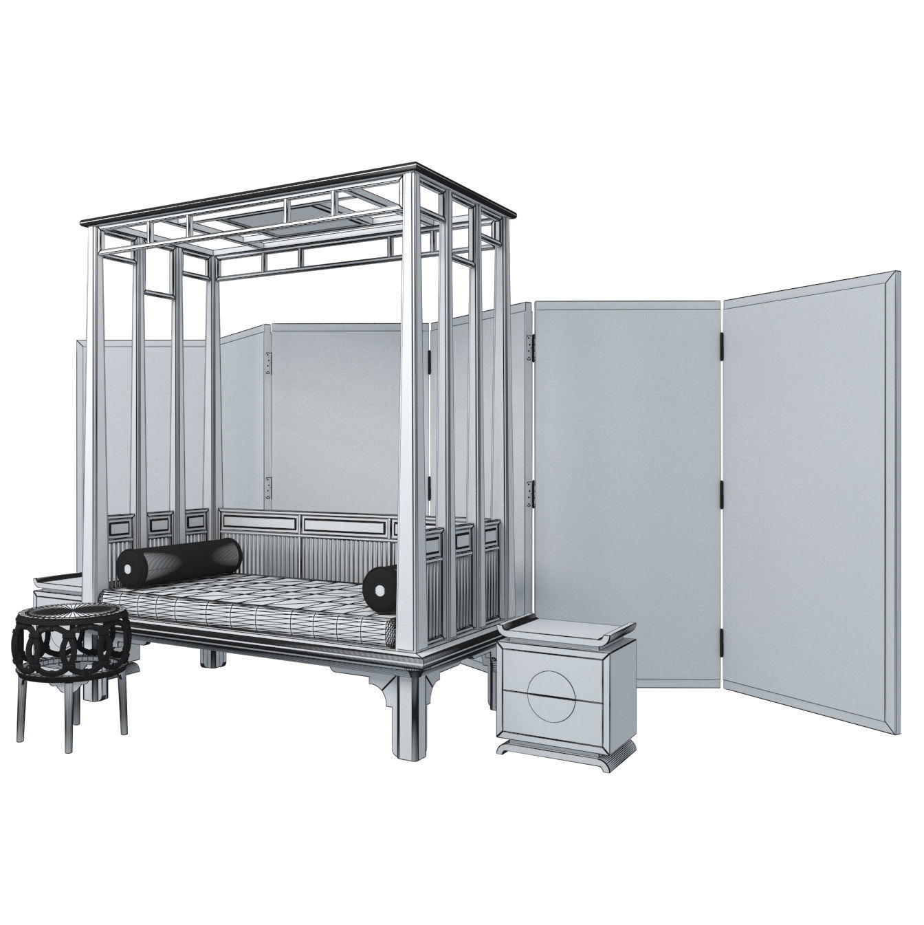 ZEN SET room divider with birds and flowers 3D model_9