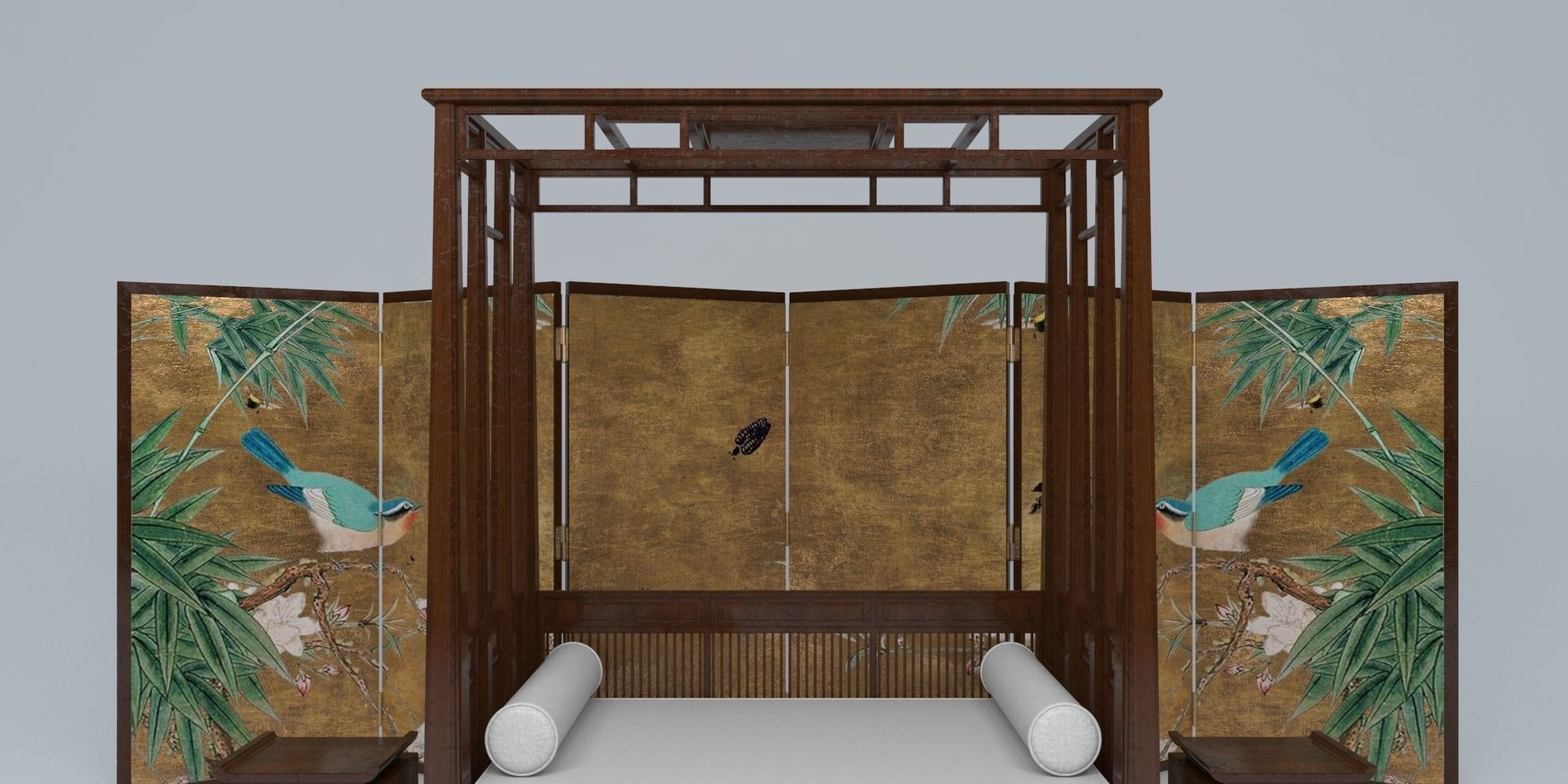 ZEN SET room divider with birds and flowers 3D model_2