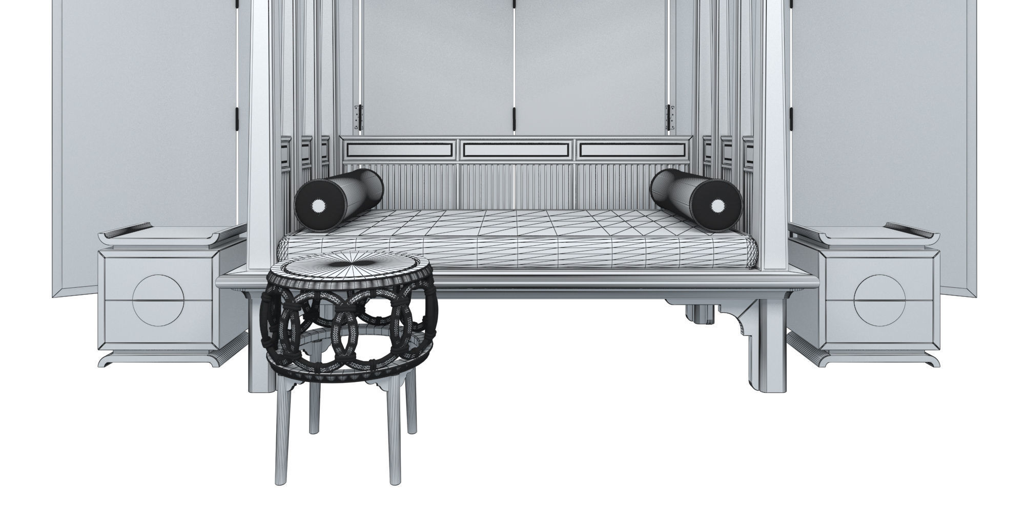 ZEN SET room divider with birds and flowers 3D model_8