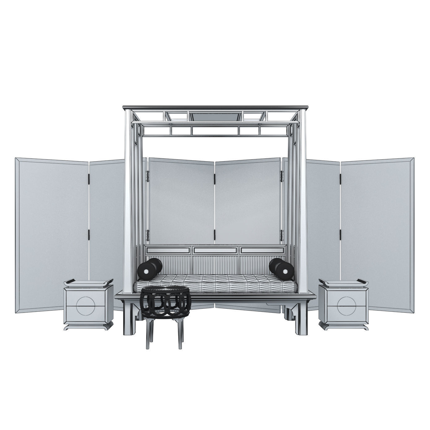 ZEN SET room divider with birds and flowers 3D model_5