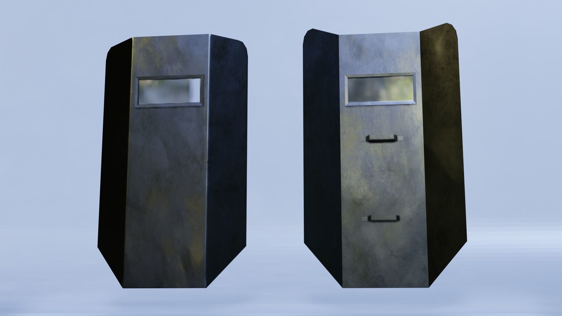 Shield metal tower with sky behind it Low-poly 3D model_2