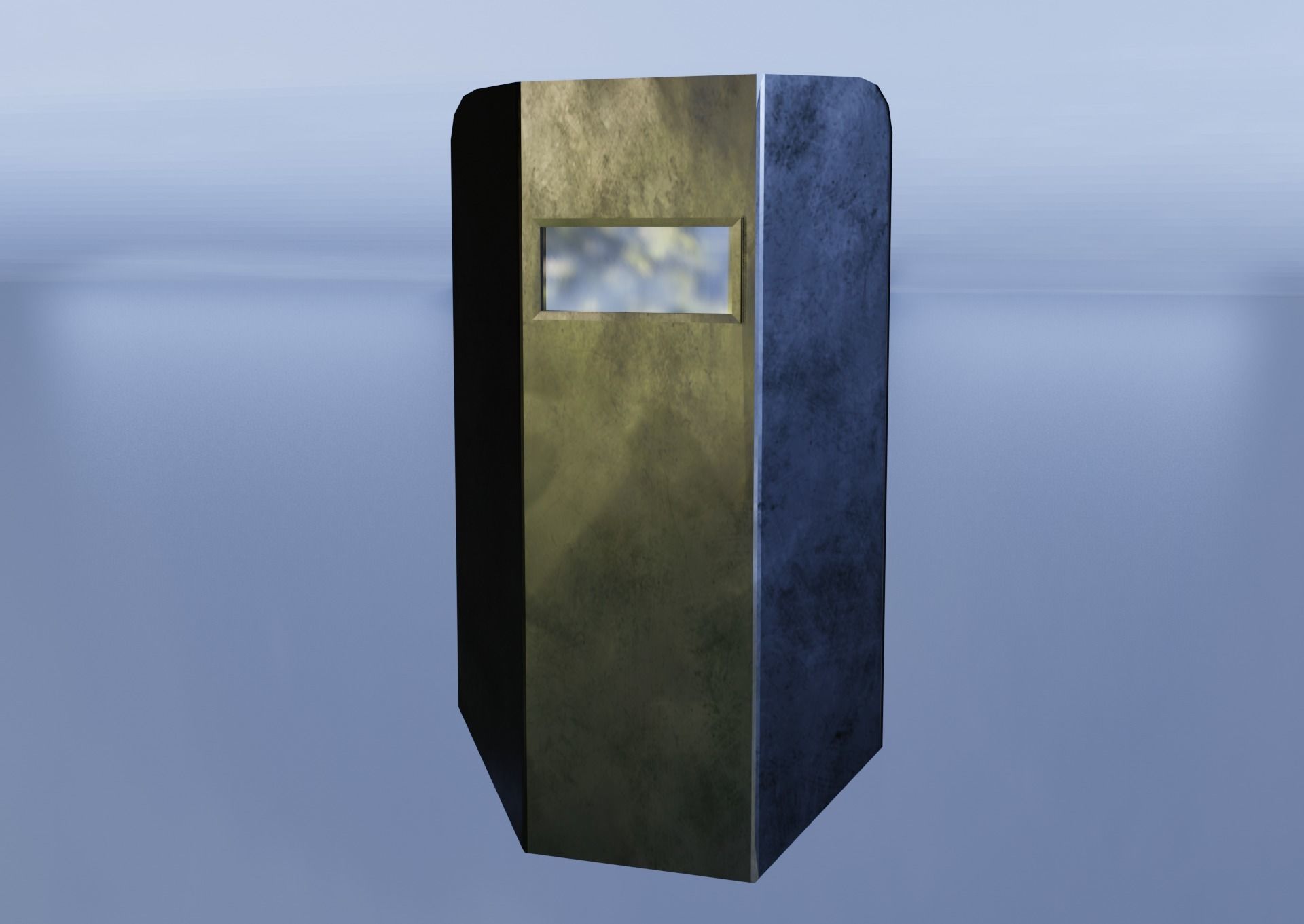 Shield metal tower with sky behind it Low-poly 3D model_1