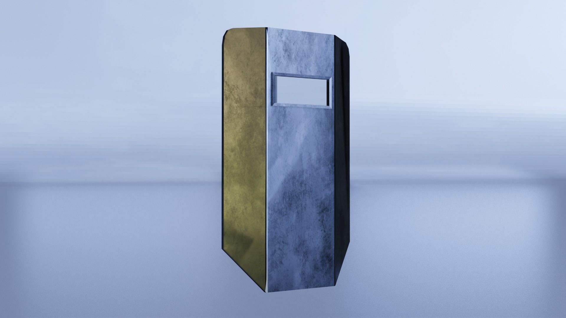 Shield metal tower with sky behind it Low-poly 3D model_6