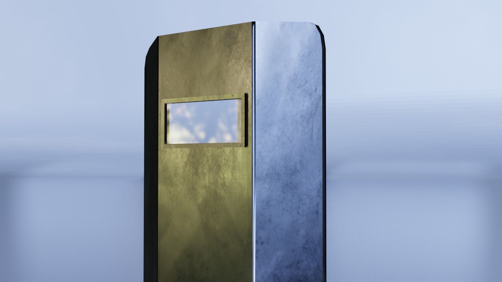 Shield metal tower with sky behind it Low-poly 3D model_4