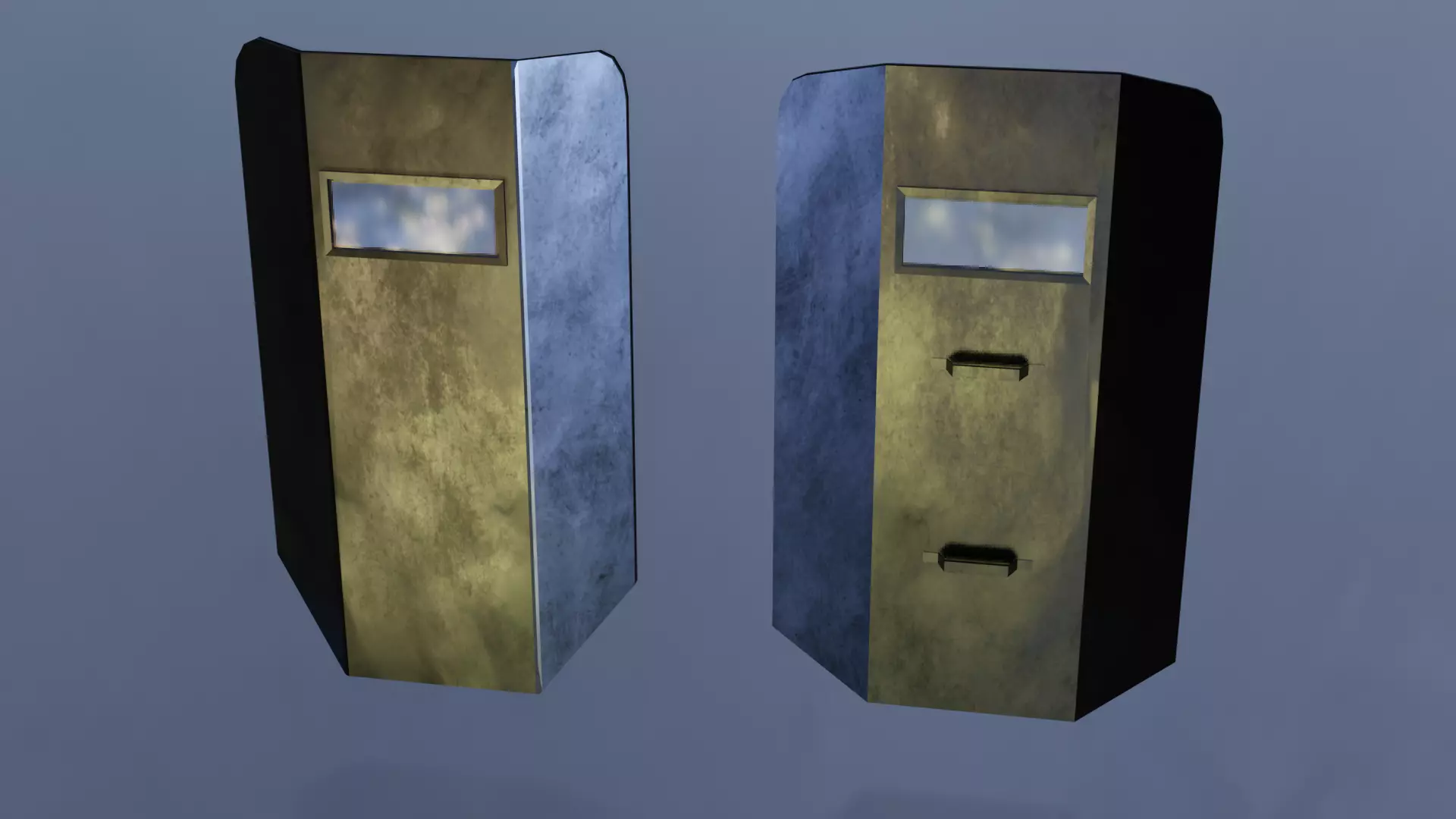 Shield metal tower with sky behind it Low-poly 3D model_0
