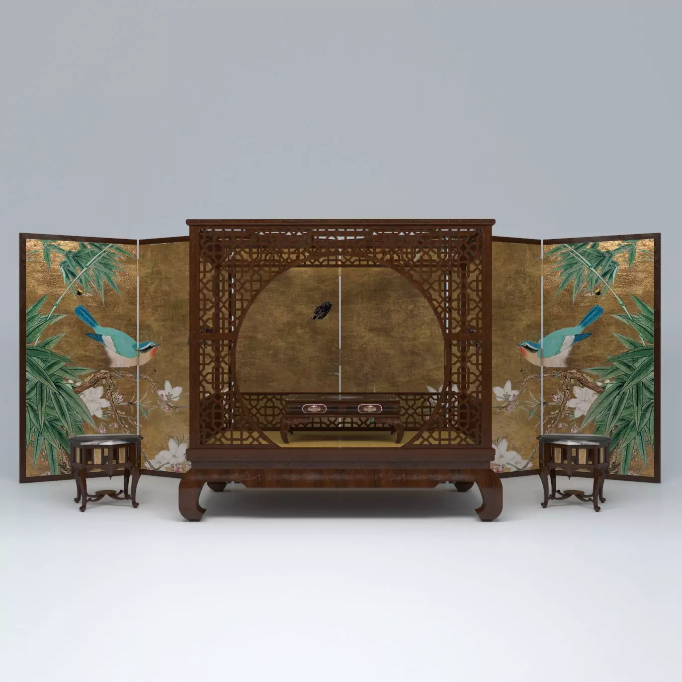 MOON SET chinese four poster bed from late qing dynasty 3D model