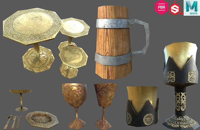 Low poly banquet utensils bundle Low-poly 3D model