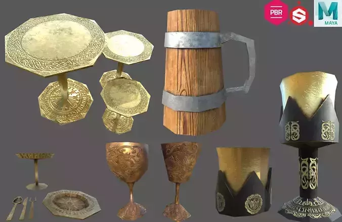 Low poly banquet utensils bundle Low-poly 3D model