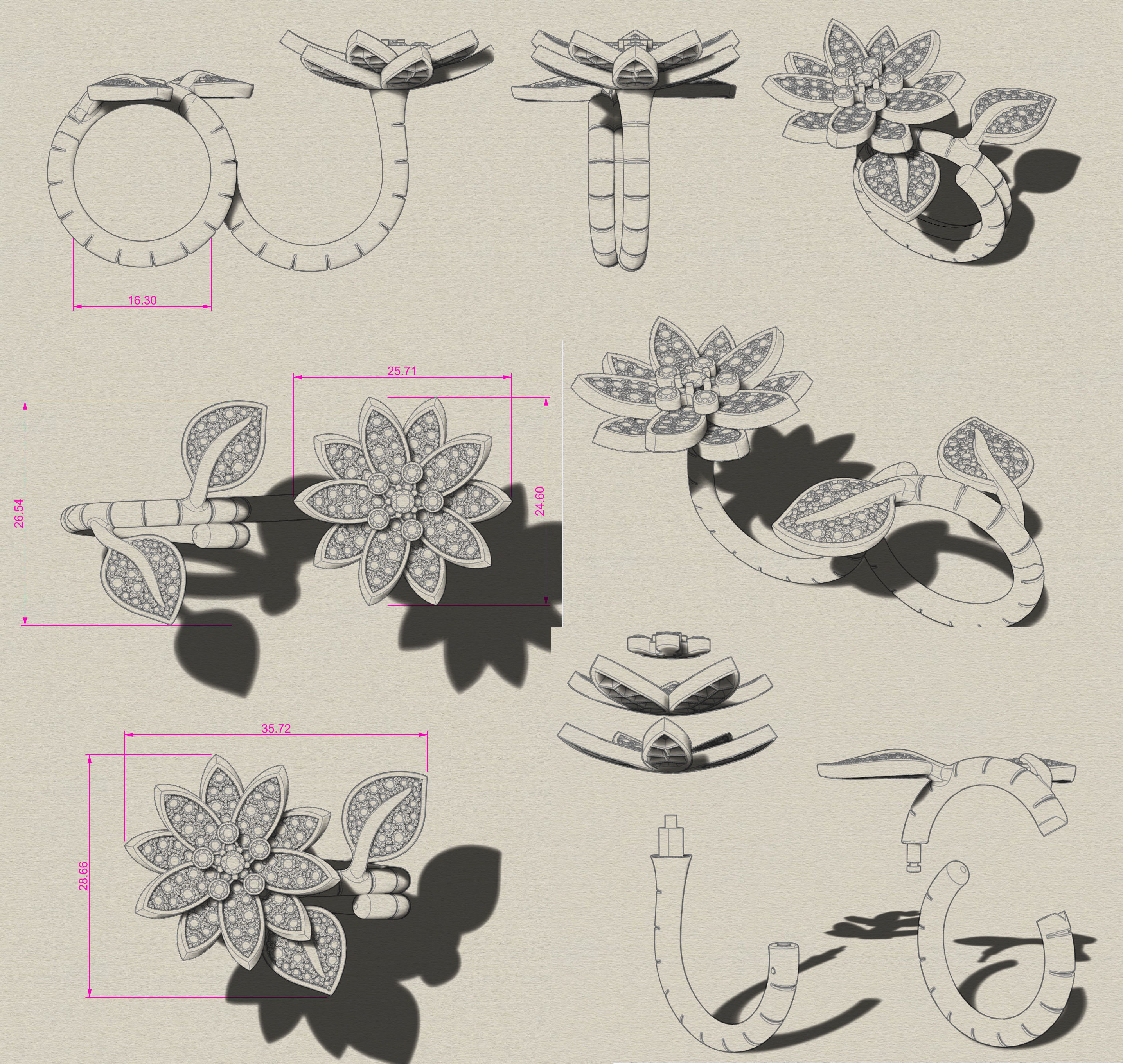 Ring Lotus 3D print model_12