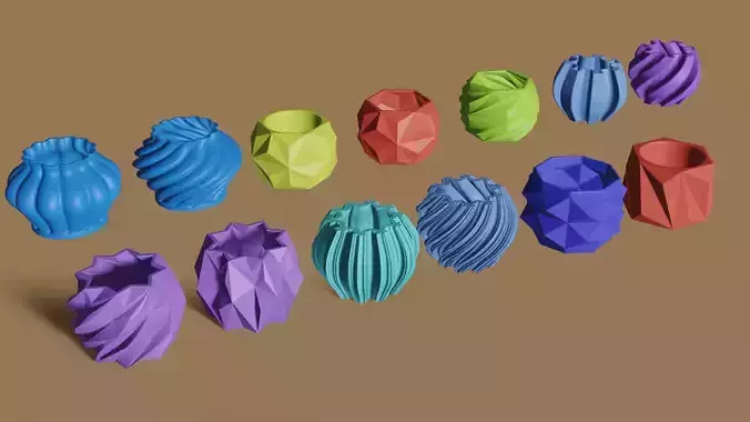 3D Printed Succulents Planters - 13 pieces 3D print model