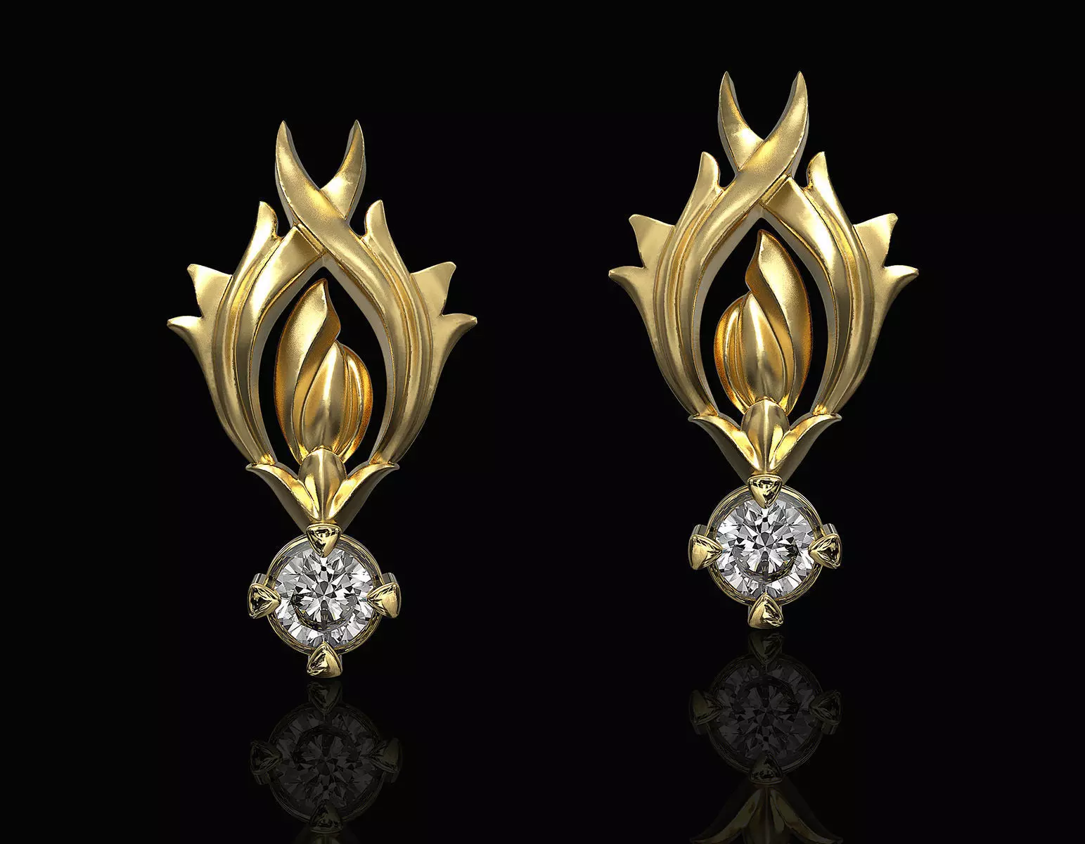 Flame Earrings with Gems 3D print model