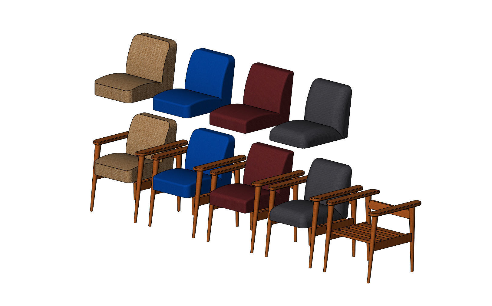 Miniature armchair with a wooden frame mockups props N03 3D print model_2