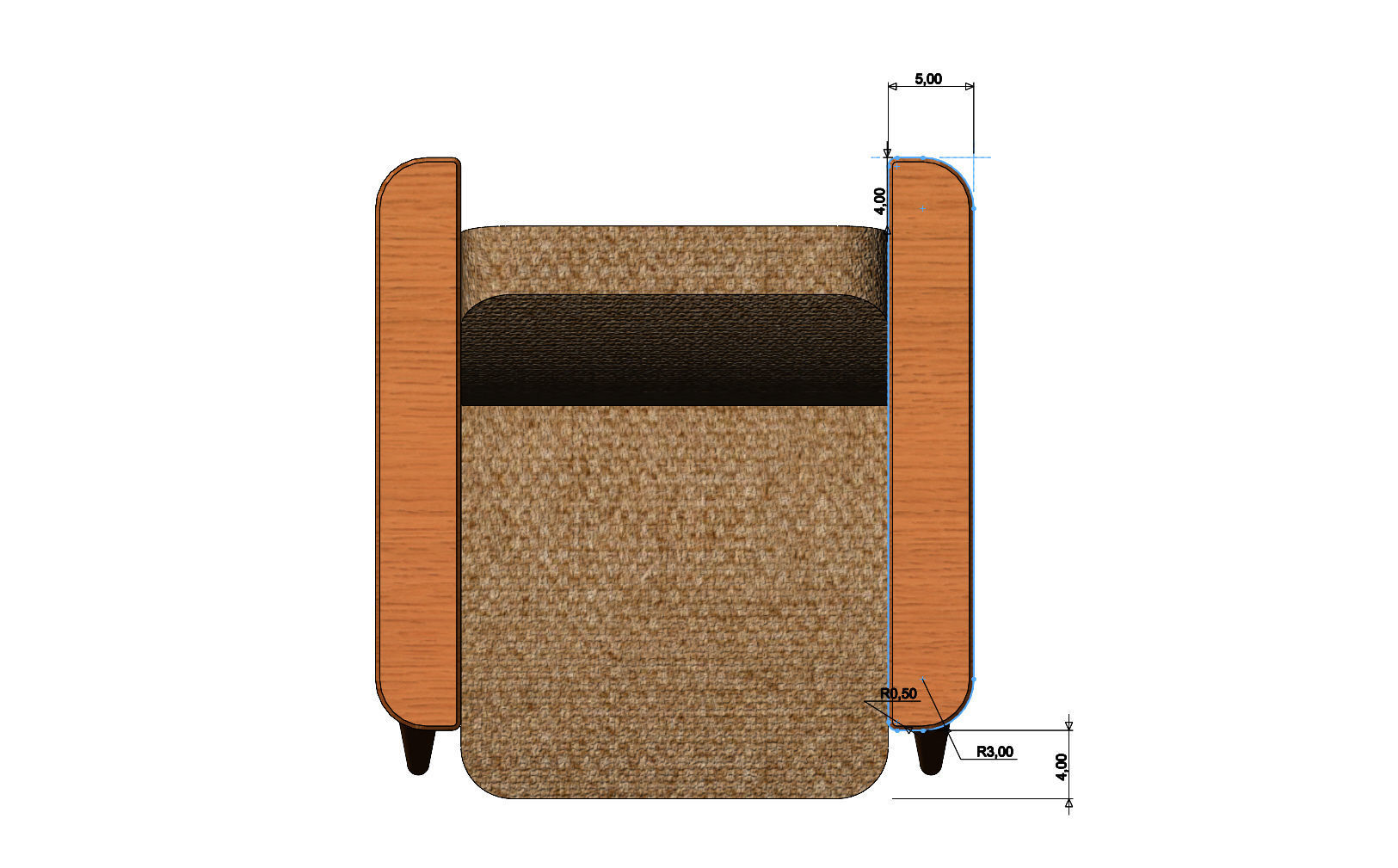 Miniature armchair with a wooden frame mockups props N03 3D print model_5