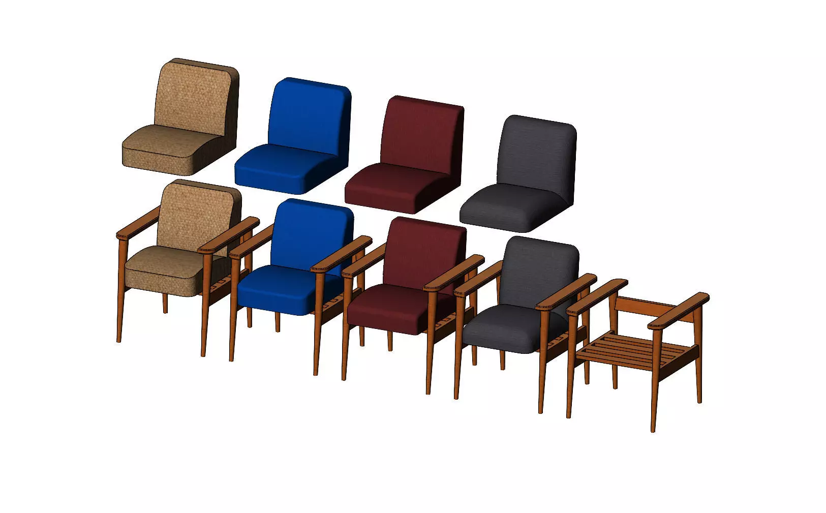 Miniature armchair with a wooden frame mockups props N03 3D print model_0