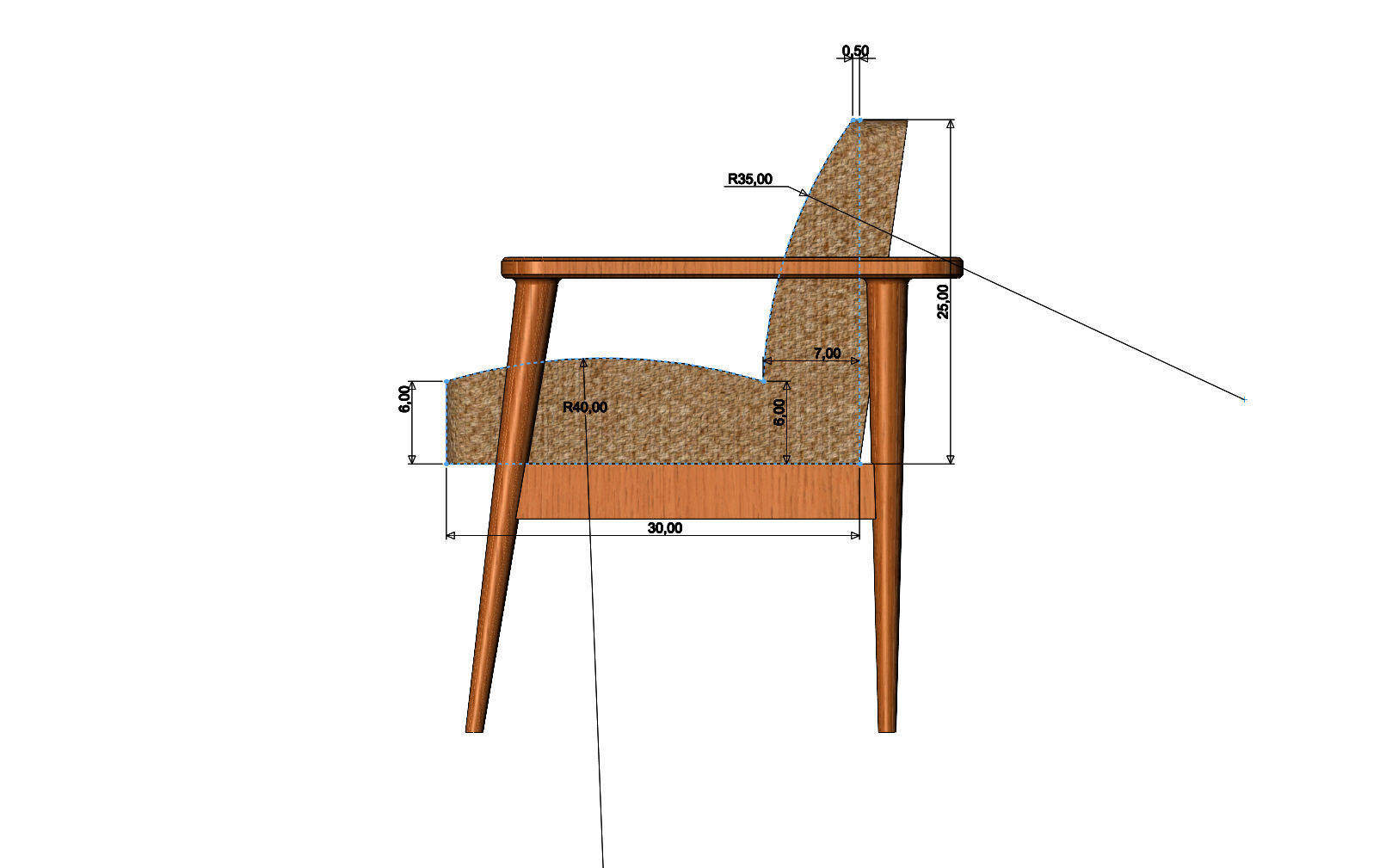 Miniature armchair with a wooden frame mockups props N03 3D print model_4