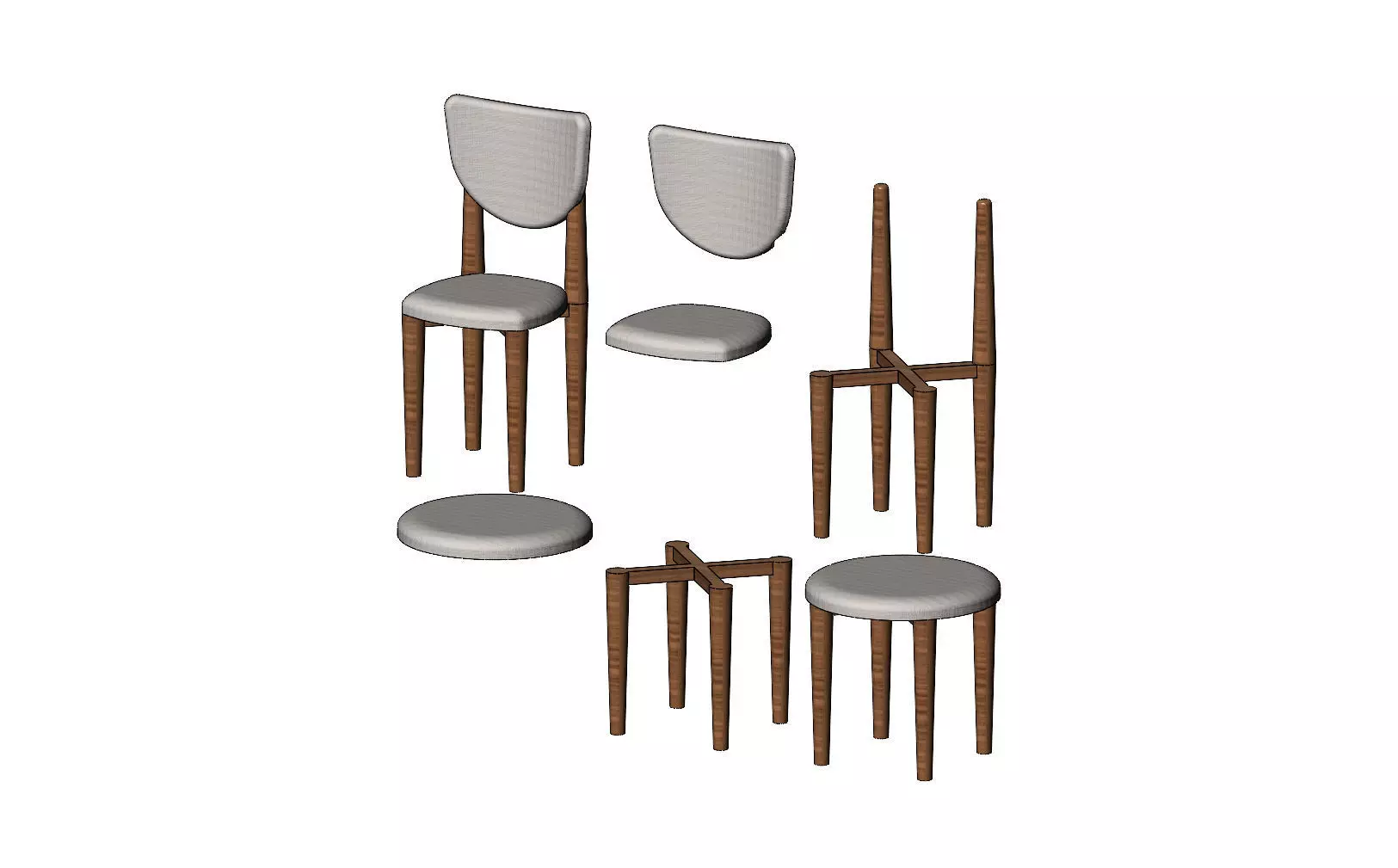 Miniature side chairs and stool mockups 3D print model