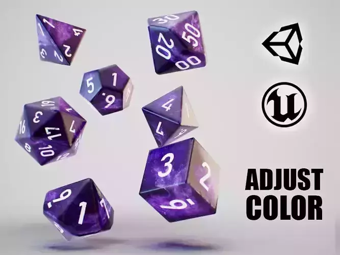 Role Playing Dice - RPG Dice Set - PBR - 3D VR  AR  game ready  Low-poly 3D model