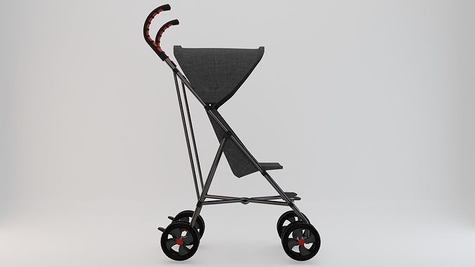 Stroller with wheels and umbrella Low-poly 3D model