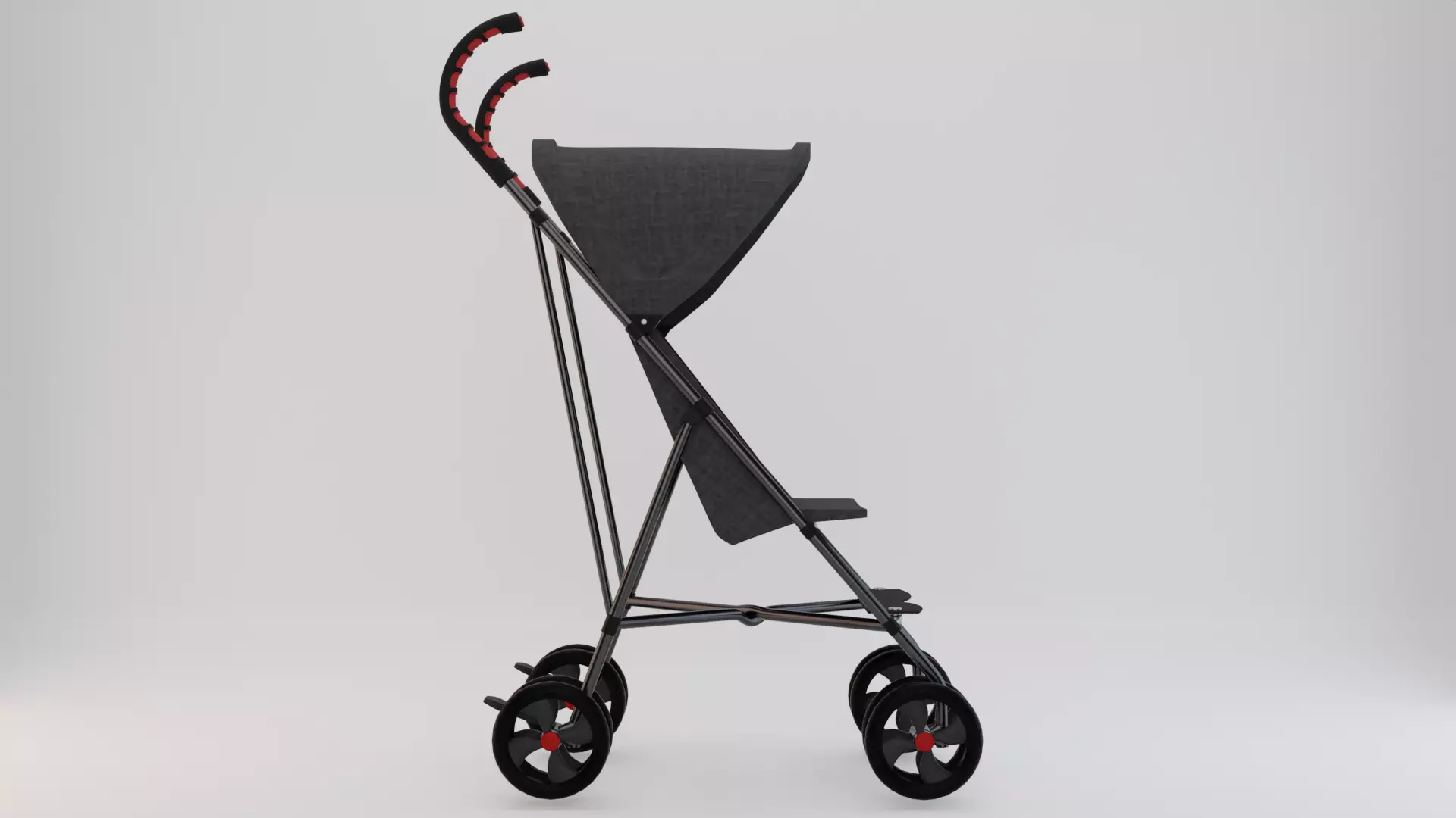 Stroller with wheels and umbrella Low-poly 3D model