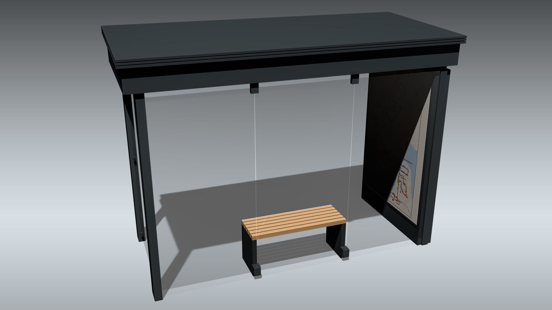 Bus Stop Shelter Low-poly 3D model_5