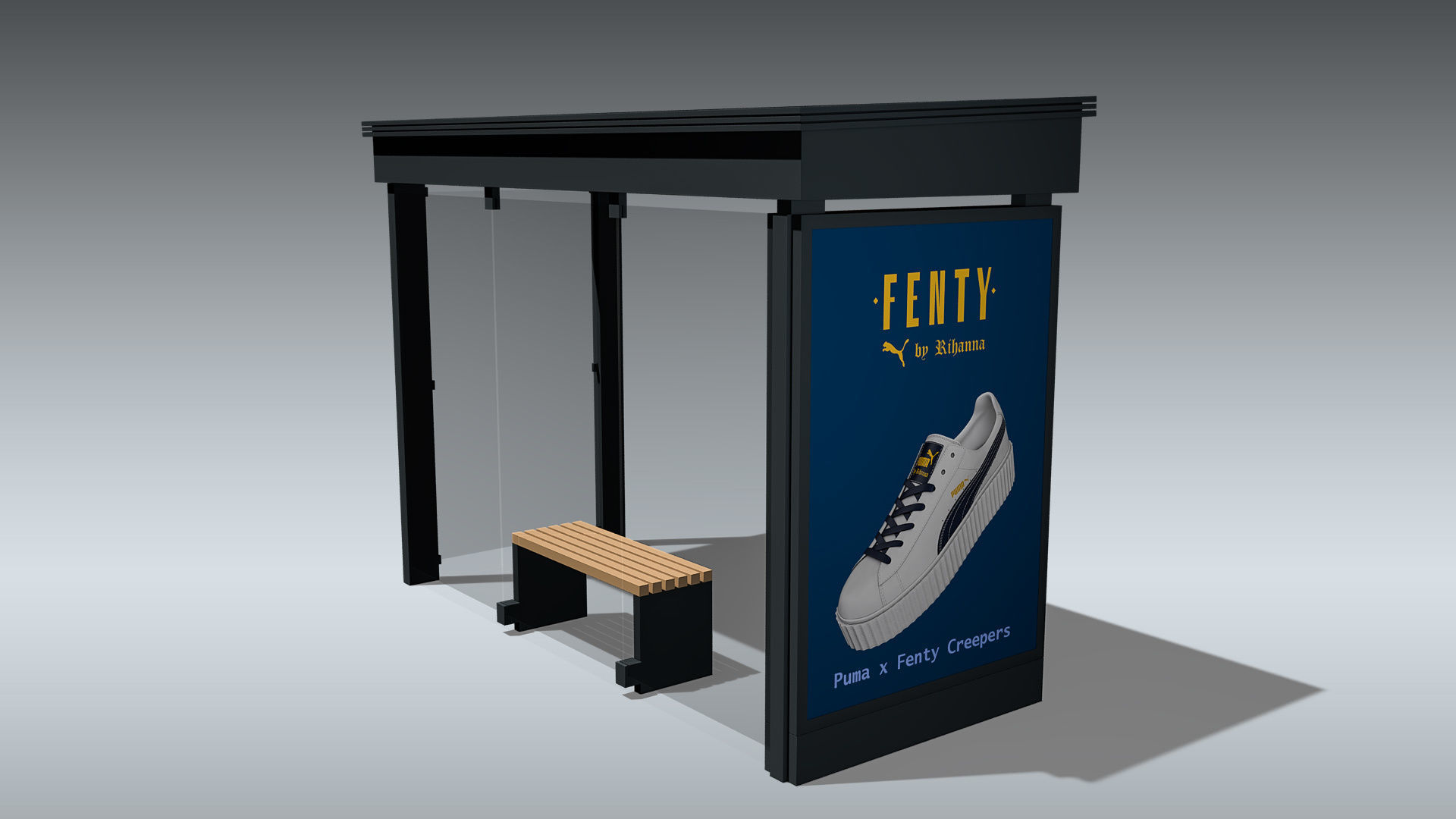 Bus Stop Shelter Low-poly 3D model_7