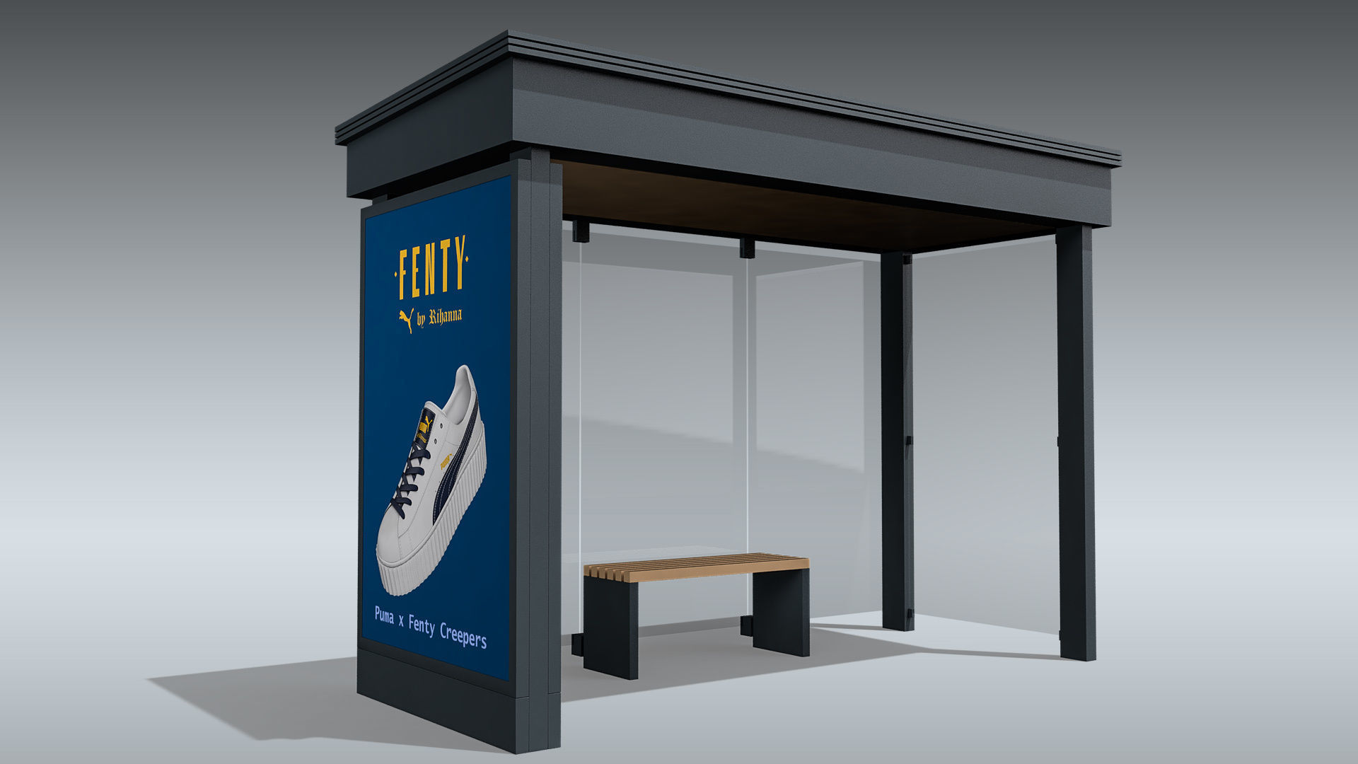 Bus Stop Shelter Low-poly 3D model_1