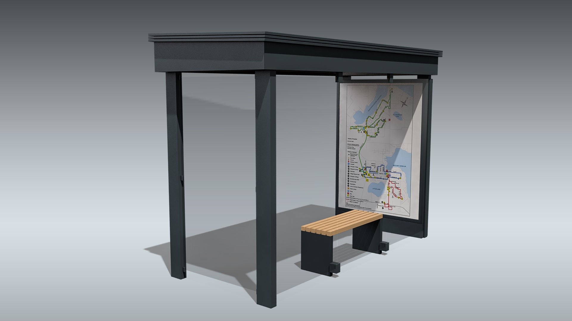 Bus Stop Shelter Low-poly 3D model_4