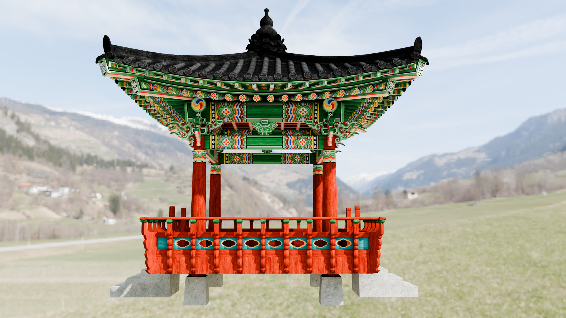 Pavilion Tetragon Low-poly 3D model_2