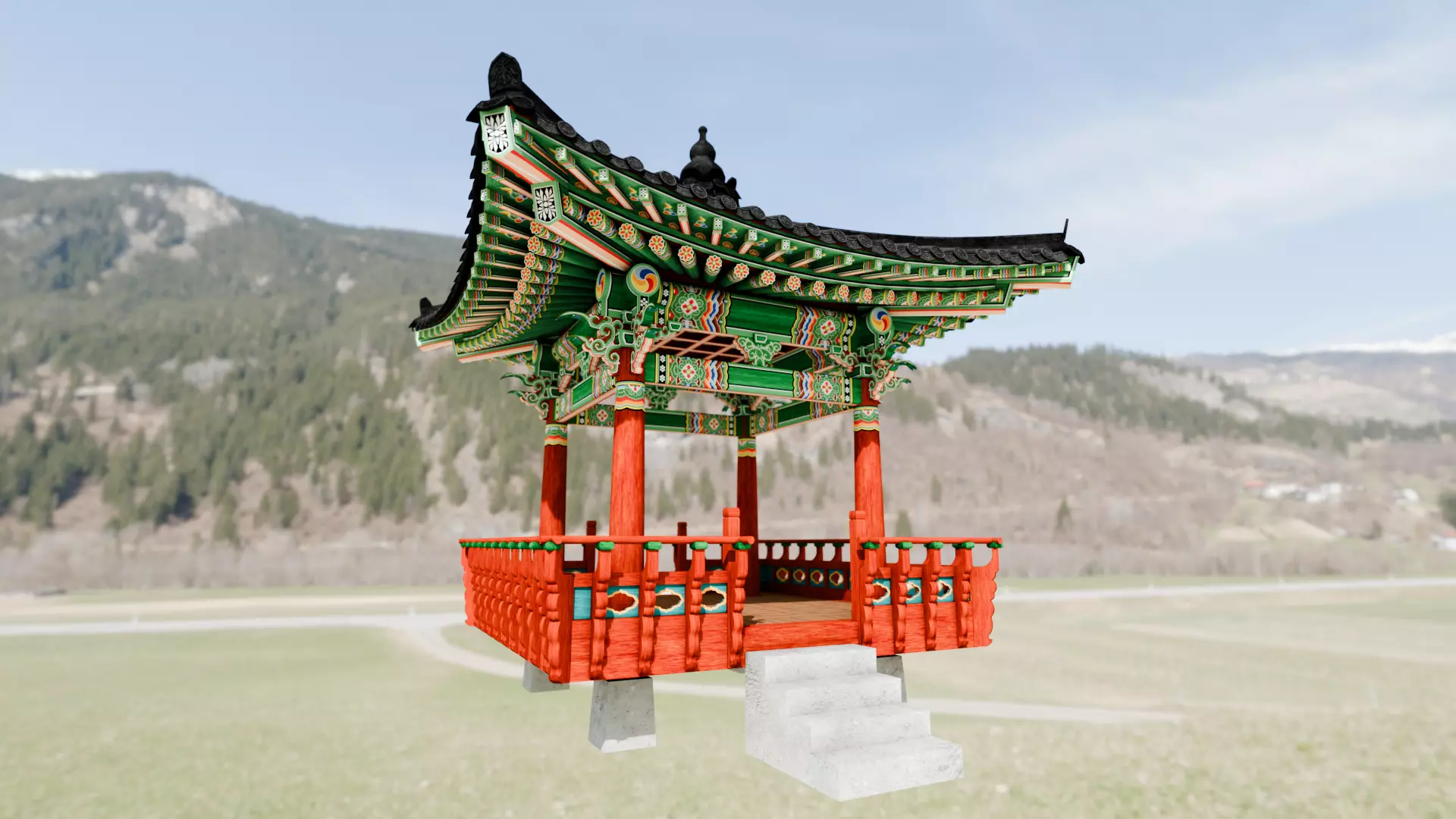 Pavilion Tetragon Low-poly 3D model_0