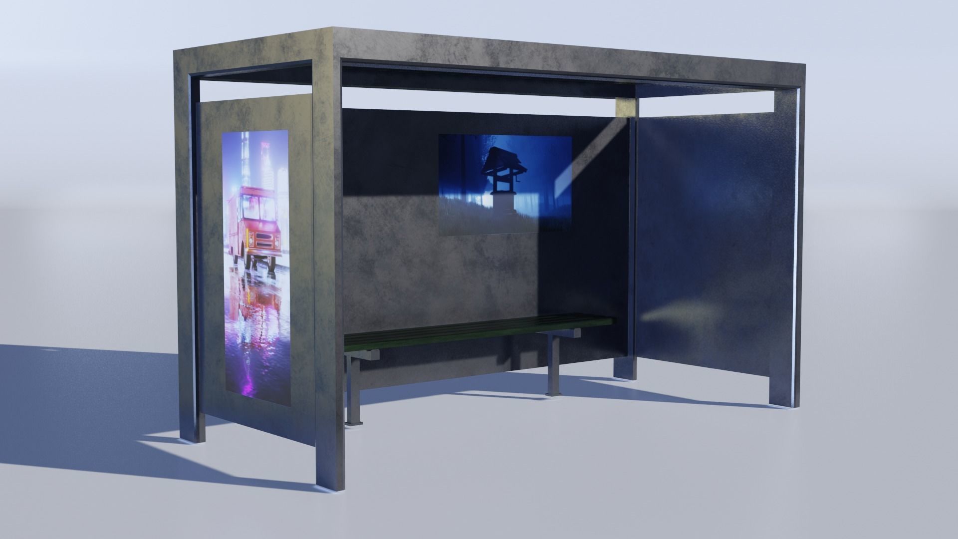 Bus Stop Low-poly 3D model_2
