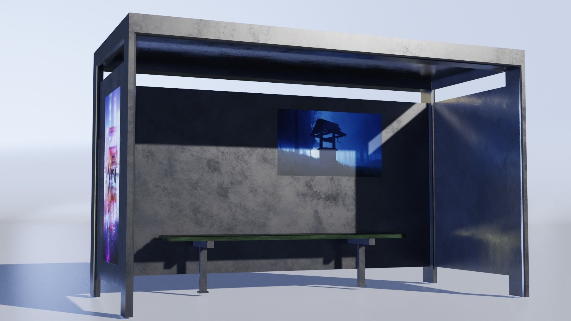 Bus Stop Low-poly 3D model_1