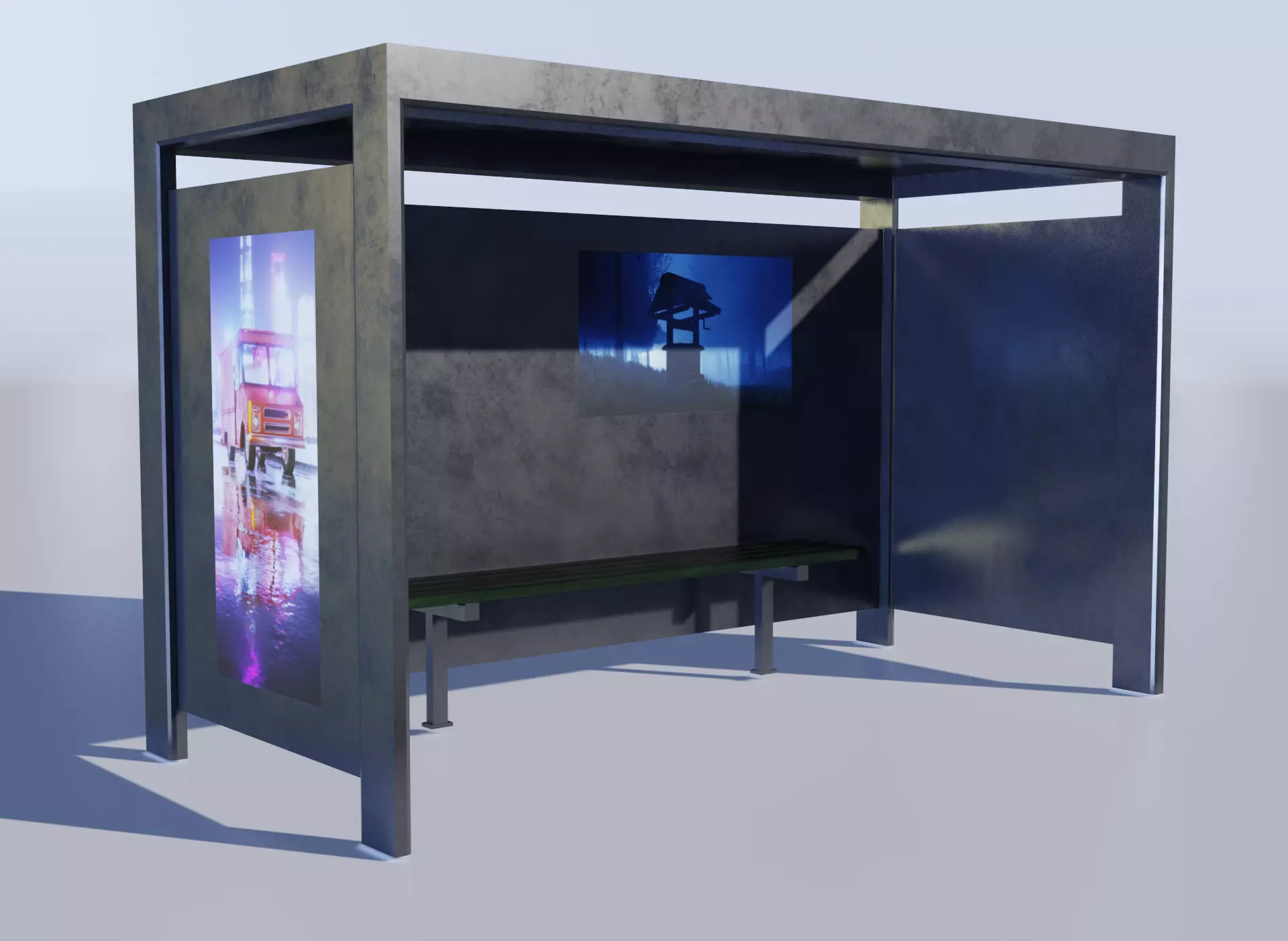 Bus Stop Low-poly 3D model_0